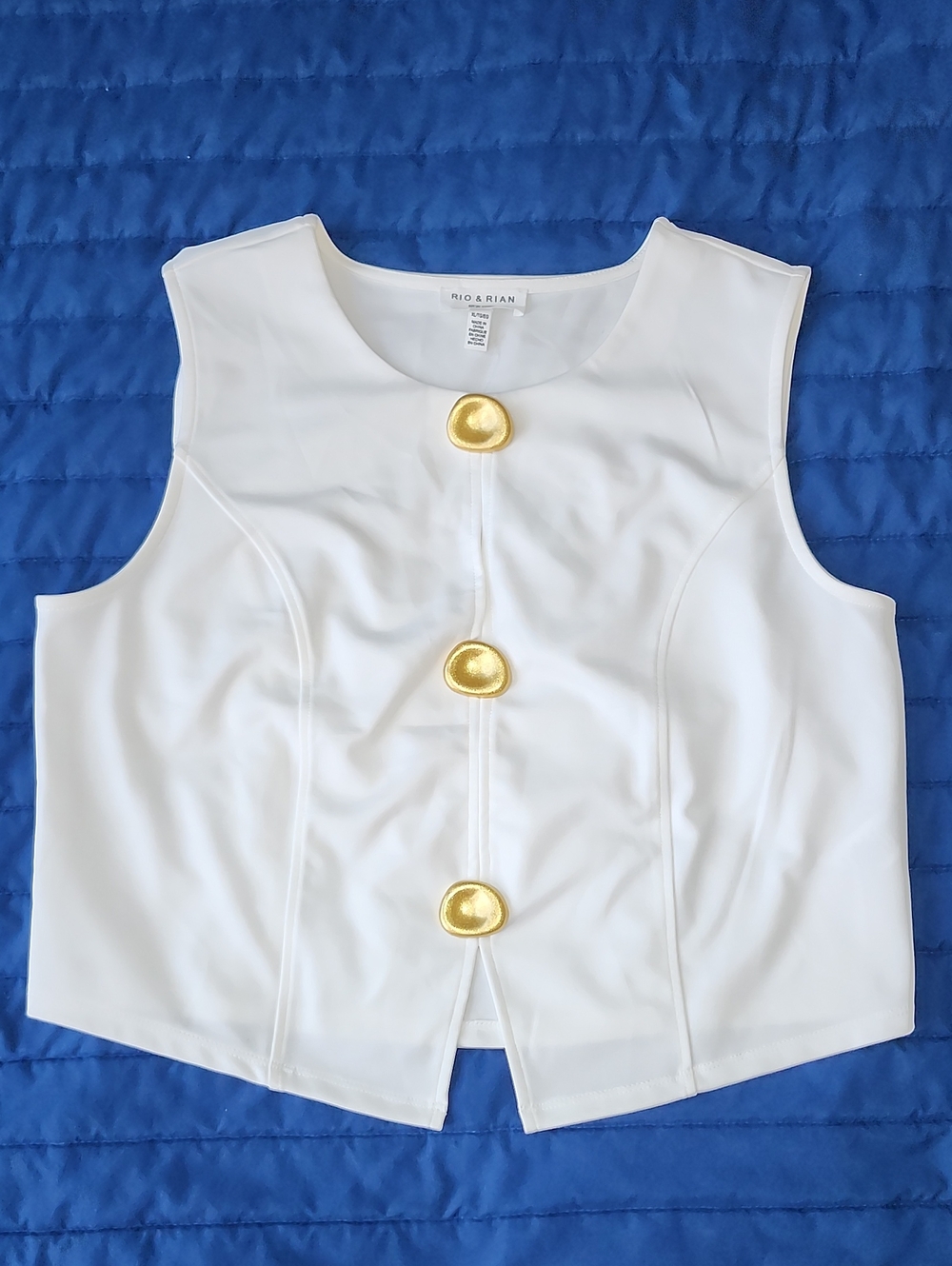 Rio & Rian Off White Vest Tank Top Gold Button Accents | XL | NWT